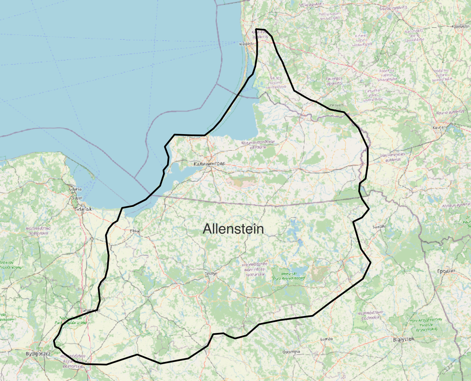 An outline around the plebiscite region in Poland