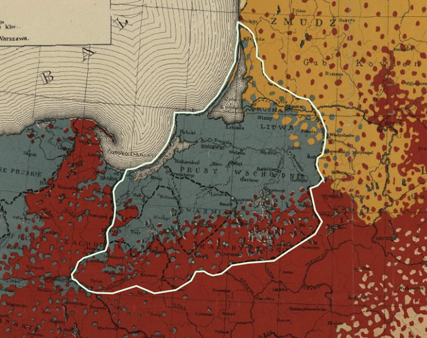 Screenshot of map with the allenstein region layer's symbology adjusted